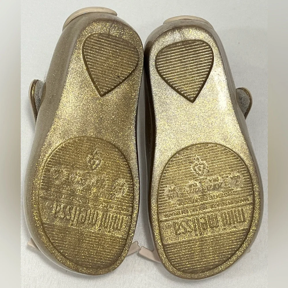 Mini Melissa Gold and Cream Cat Mary Jane Dress Shoes Toddler Size 7